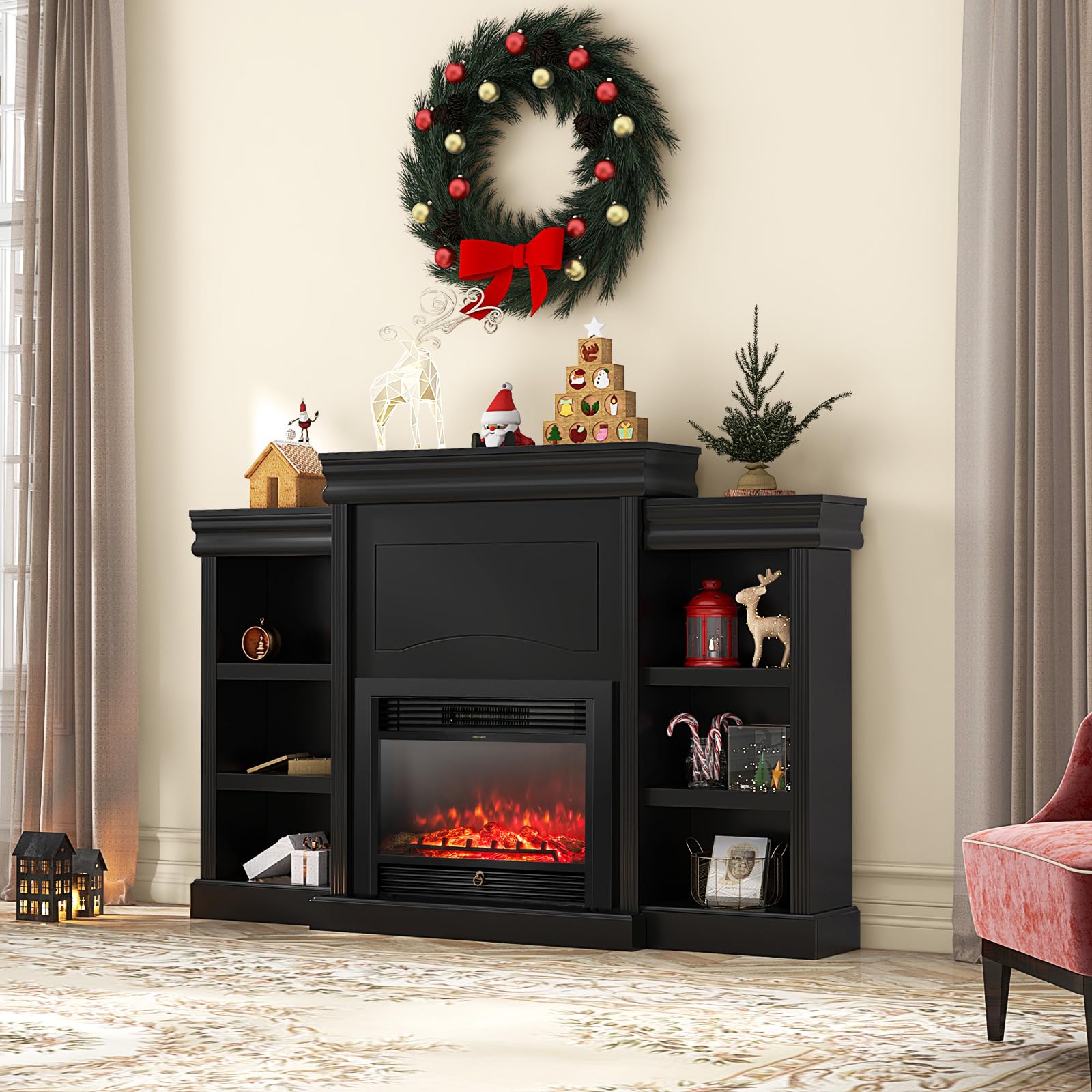 Giantex Electric Fireplace TV Stand - 1500W Electric Fireplace Inserts with 3 Flame Colors