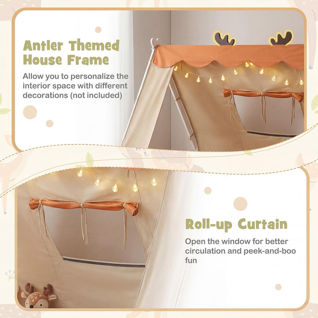 Giantex Twin Size House Floor Wood Bed with Tent