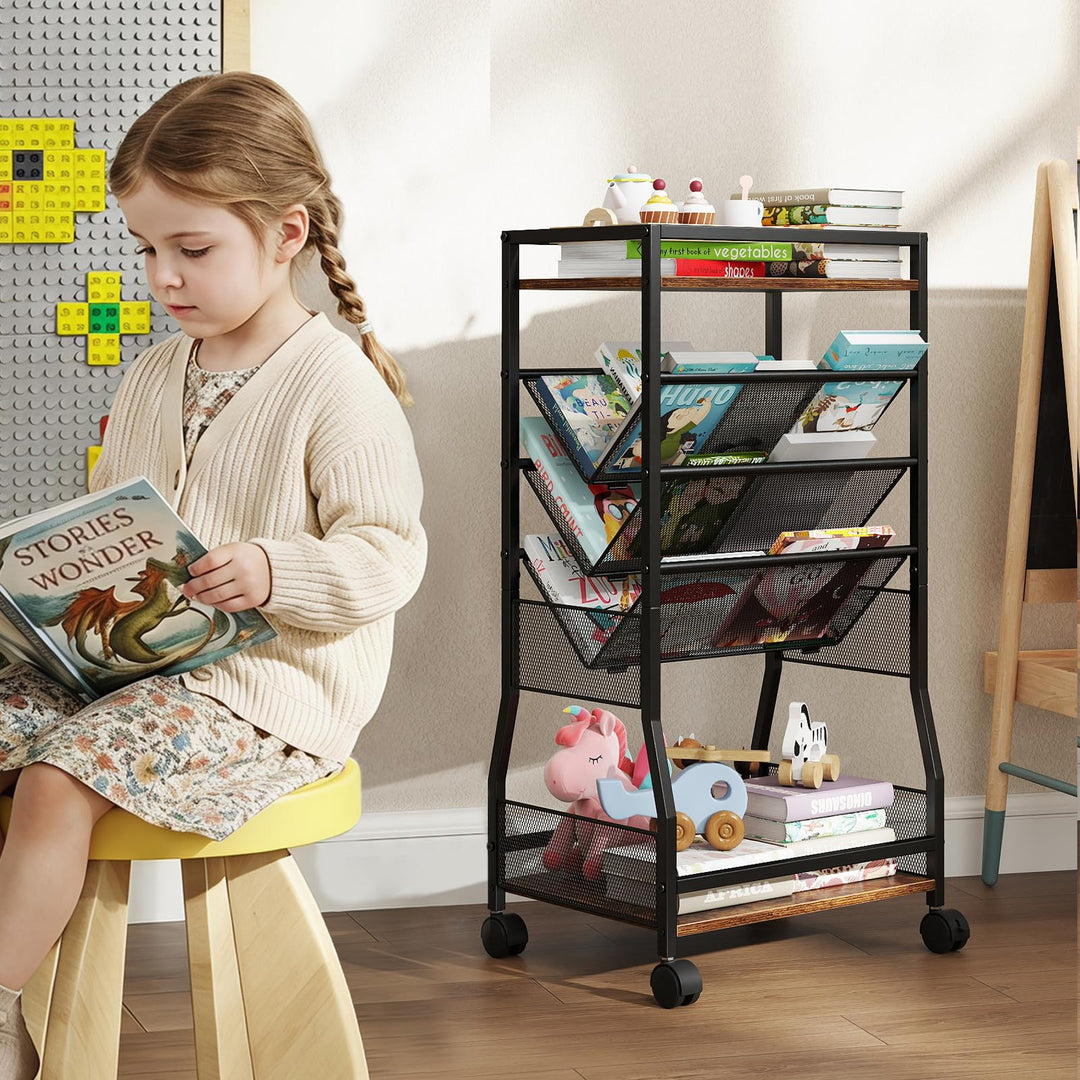 Giantex 32" H 5-Tier Rolling File Cart with Sloped Mesh Magazine Racks (1/2)