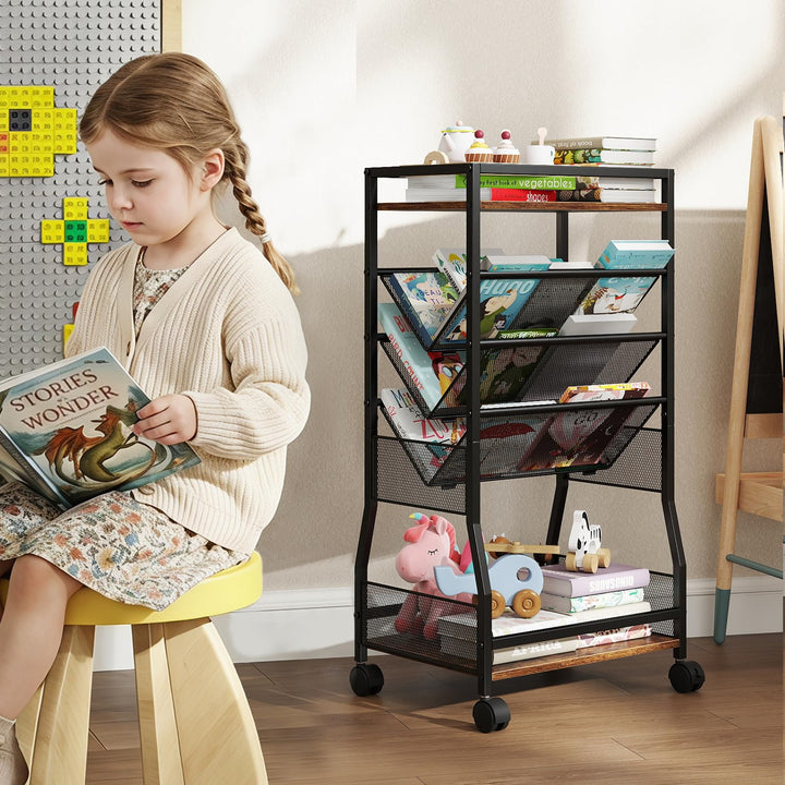 Giantex 32" H 5-Tier Rolling File Cart with Sloped Mesh Magazine Racks (1/2)
