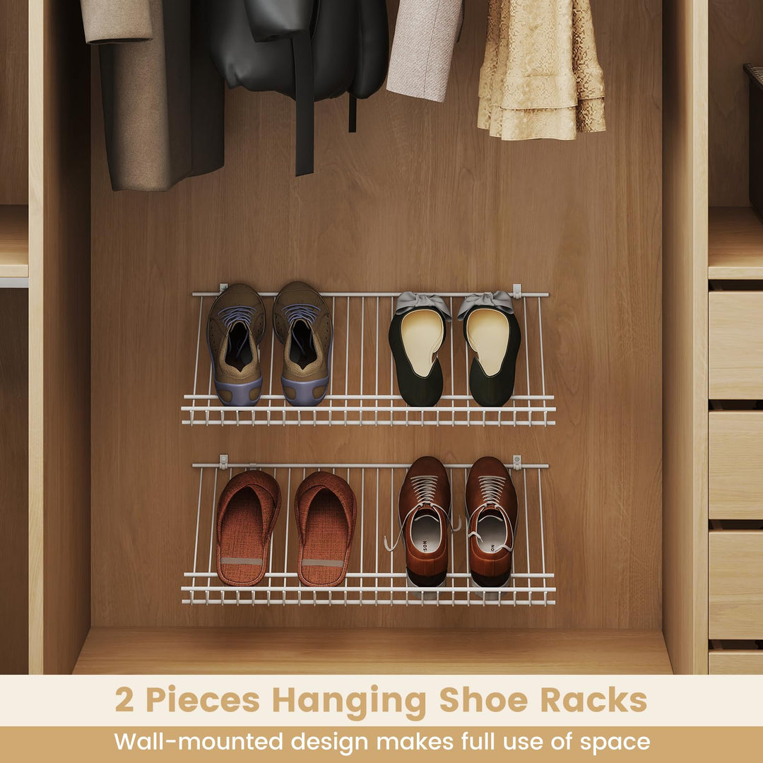 Giantex Wall Mounted 24" Shoe Rack Set of 2 Metal Wire Storage Shelf
