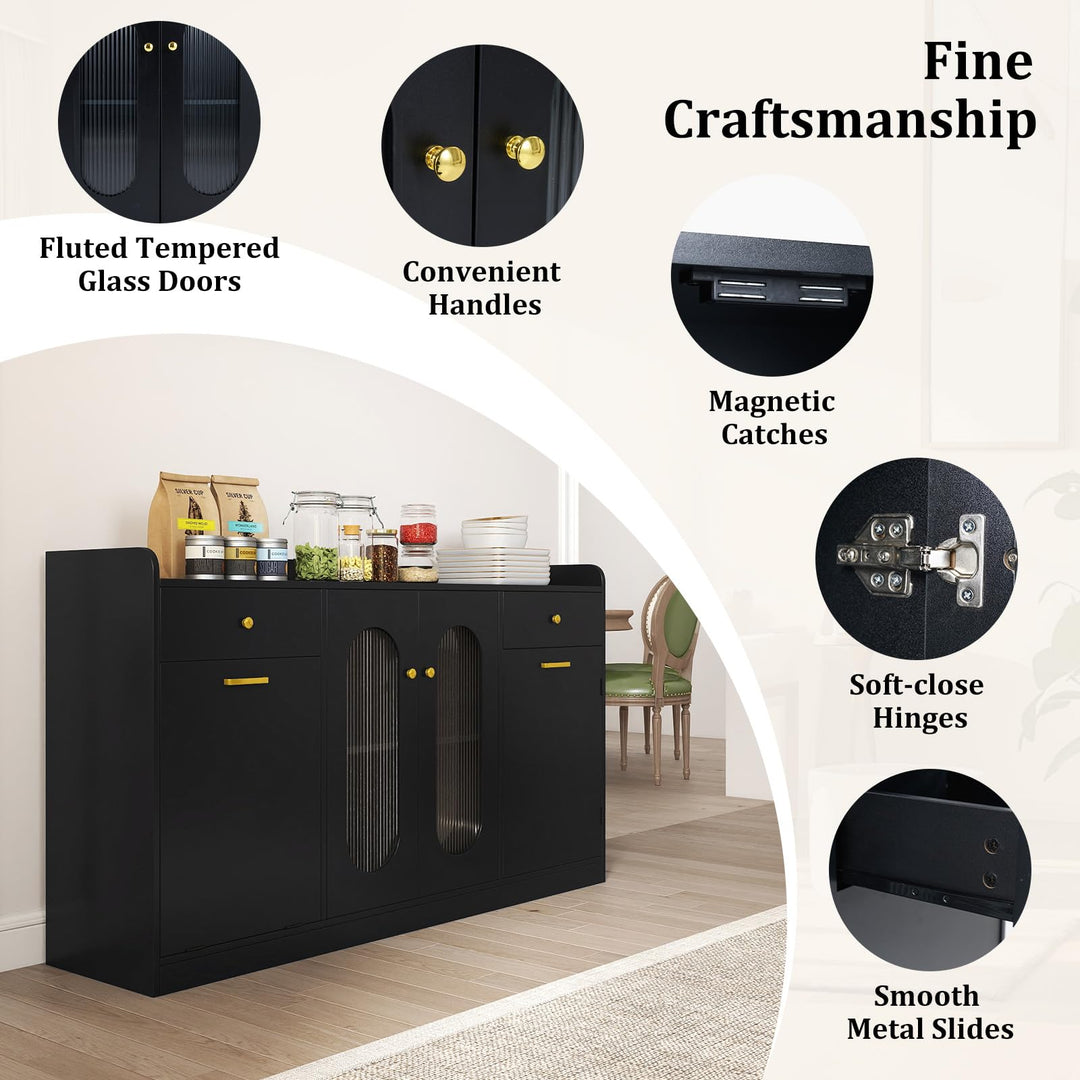 Giantex 55" Farmhouse Buffet Cabinet w/Hidden Tilt Out Trash Can