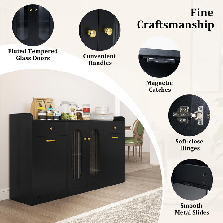 Giantex 55" Farmhouse Buffet Cabinet w/Hidden Tilt Out Trash Can