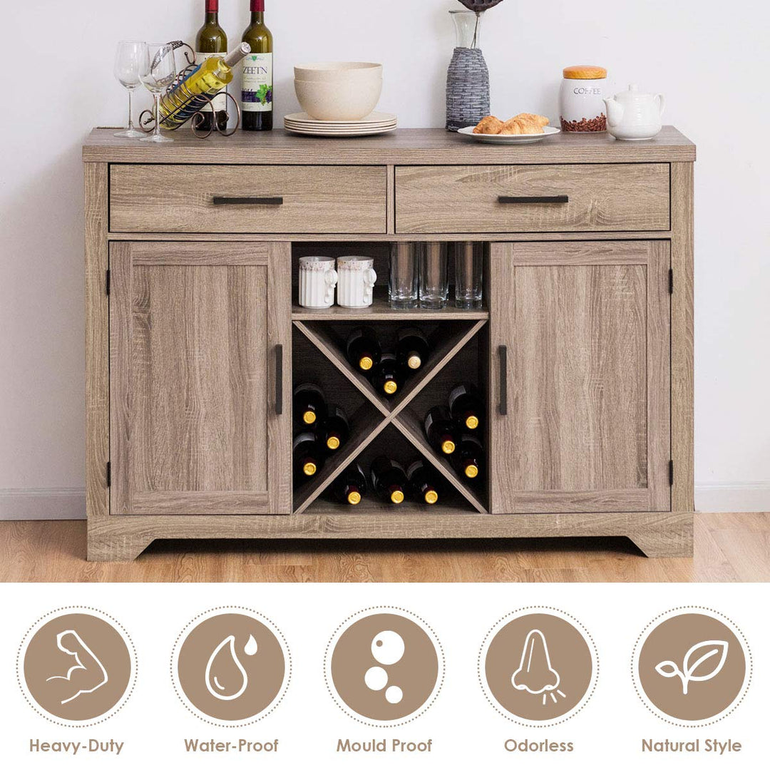 Giantex Buffet Cabinet, Farmhouse Sideboard with 2 Large Storage Drawers, Detachable Wine Rack(Gray)