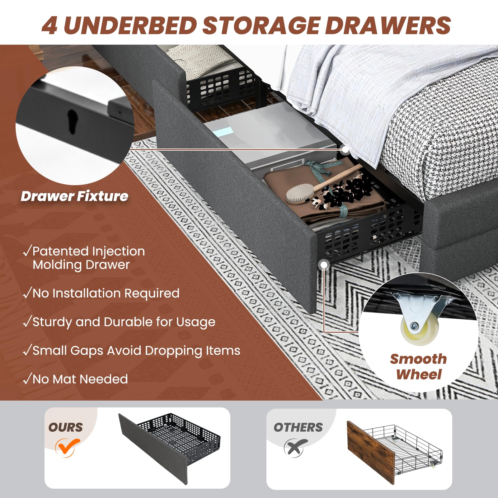Giantex Bed Frame with LED Lights and 4 Drawers