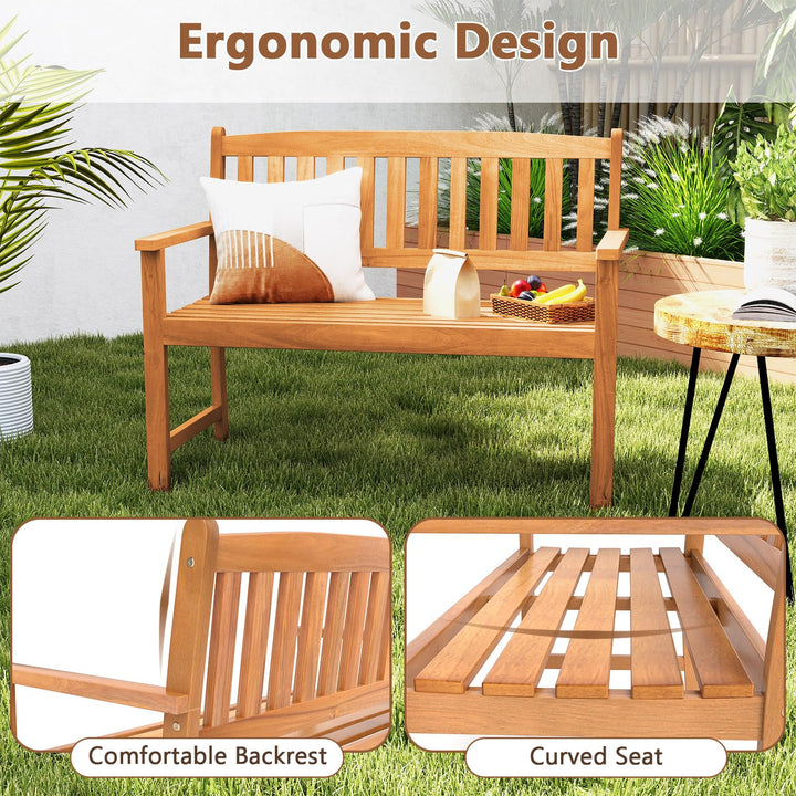 Giantex 2-Person Outdoor Bench Acacia Wood Patio Bench w/Ergonomic Backrest
