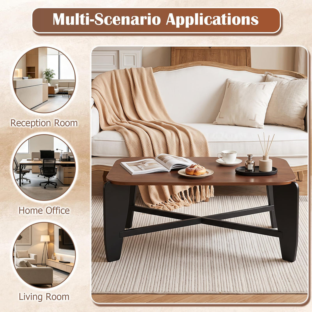 GIANTEX 35.5" Solid Rubber Wood Coffee Table with Round Corners