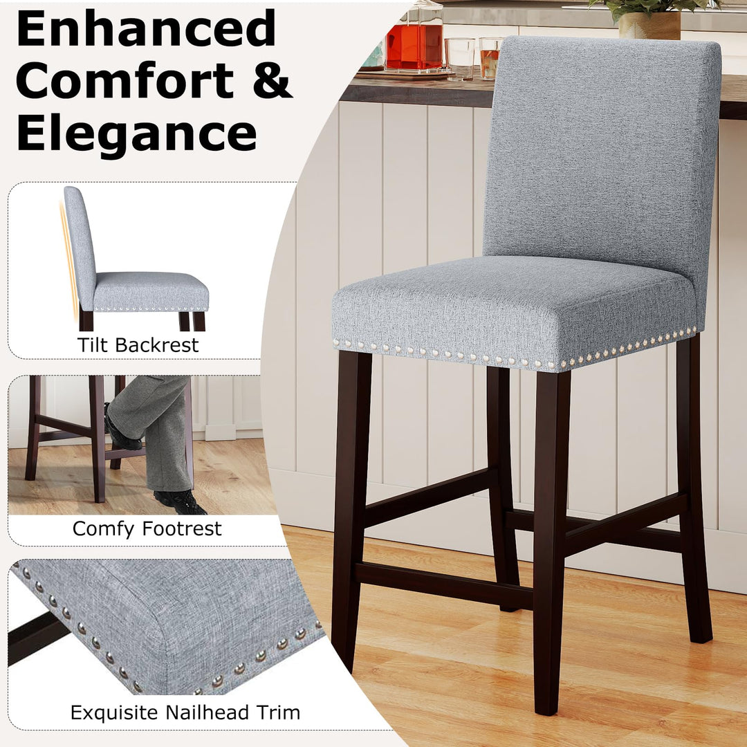 Giantex Modern Bar Stools Set of 2/4 26" Upholstered Counter Height Bar Stools w/Tilt Backrest