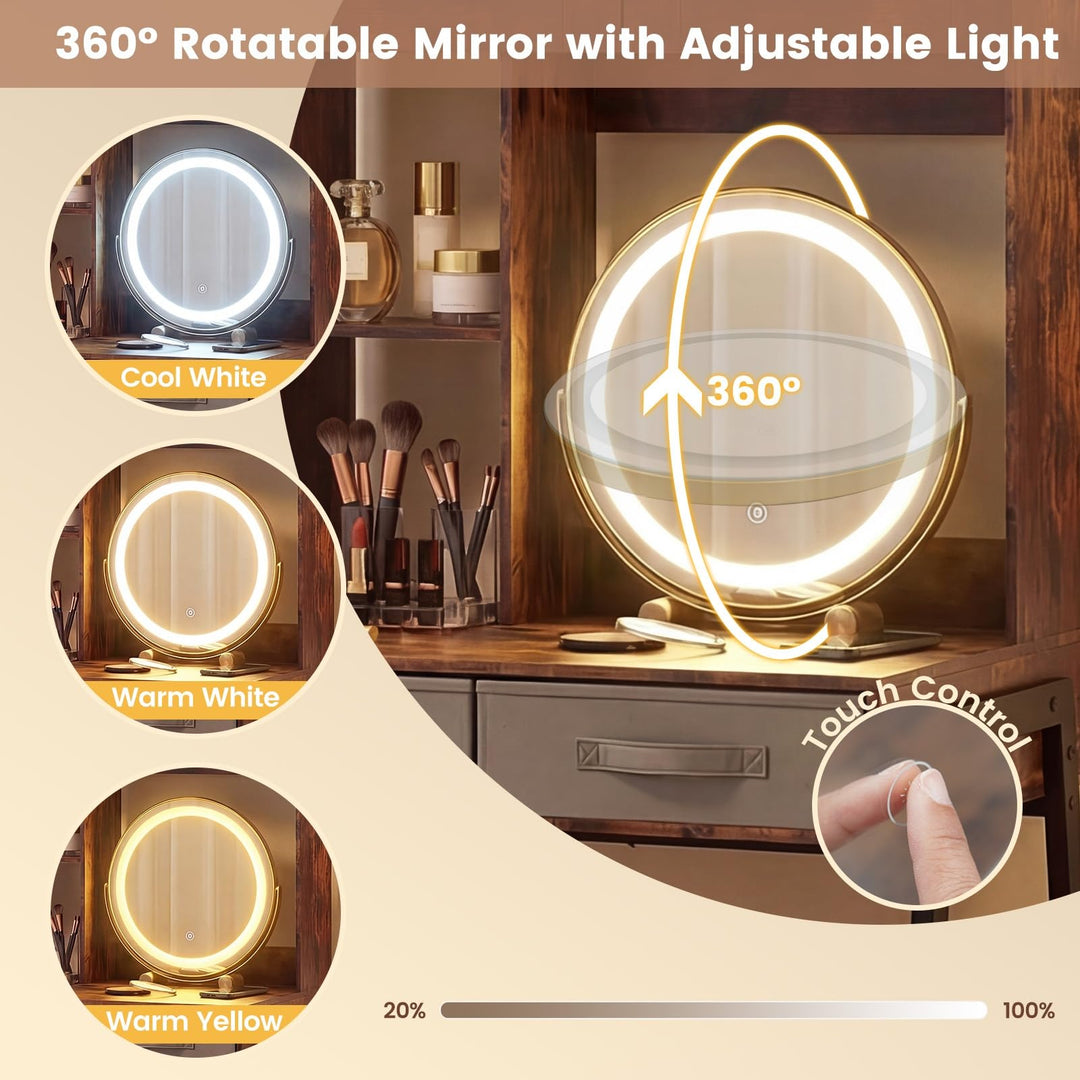 CHARMAID 67'' Tall Vanity Desk with LED Mirror