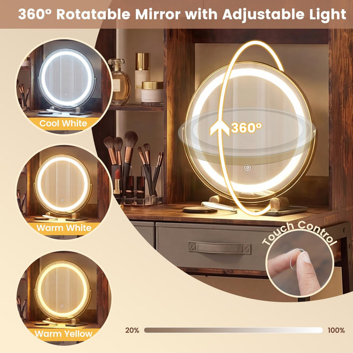 CHARMAID 67'' Tall Vanity Desk with LED Mirror