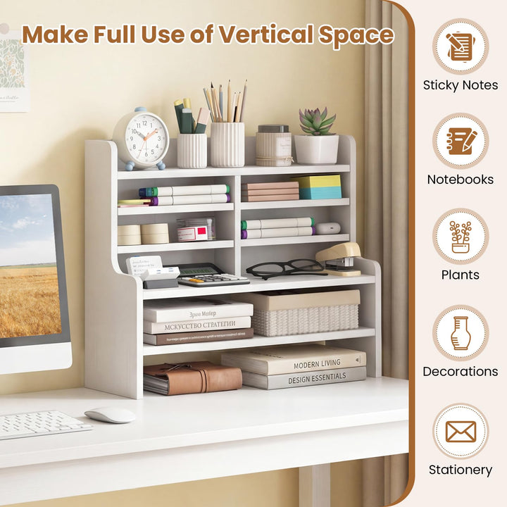 Giantex Desk Organizer | Wooden 6 Tier Storage Rack with 2 Removable Shelves