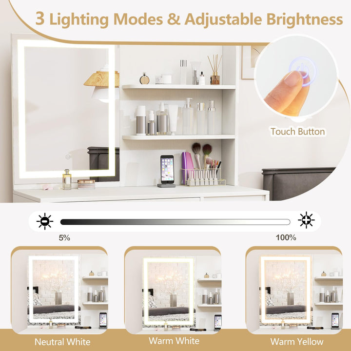 Vanity Desk with Mirror and Lights for Bedroom