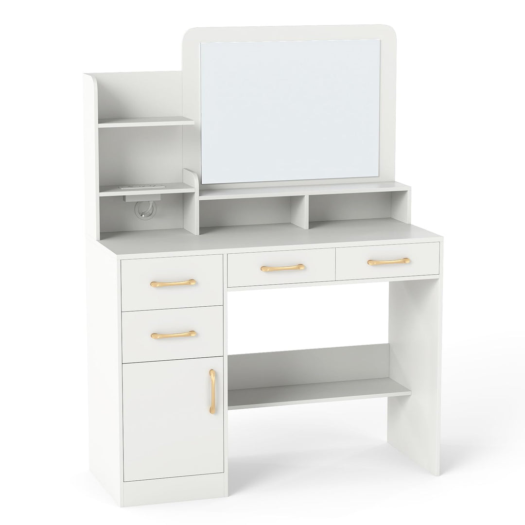 Giantex 39.5 Inch Vanity Desk with Power Outlets and Mirror for Bedroom
