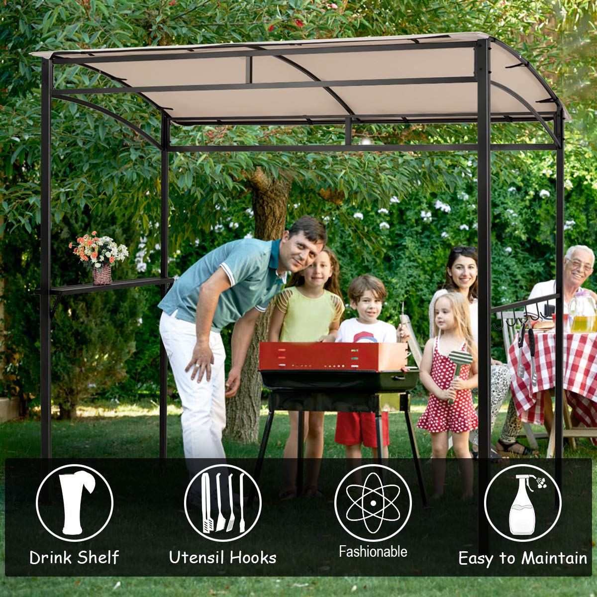 Giantex 7x4.4ft Grill Gazebo, Patio Outdoor Backyard BBQ Canopy Shelter