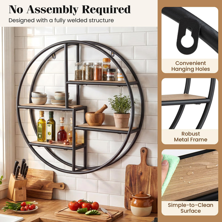 Giantex Industrial Style Round Wall Shelves for Living Room
