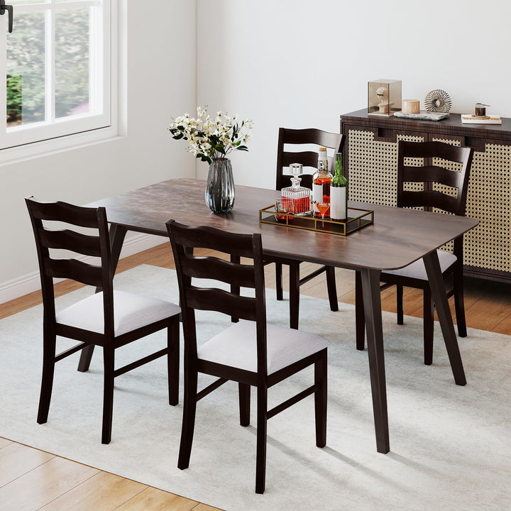 Giantex Wooden Dining Chairs Set of 2/4 with Rubber Wood Legs Fabric Padded Seat Wavy Ladder Back
