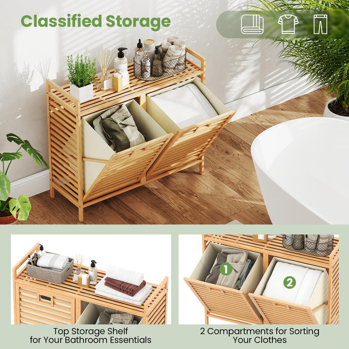 Giantex 20 Gal Bamboo Tilt Out Laundry Hamper with 2 Removable & Foldable Fabric Bins