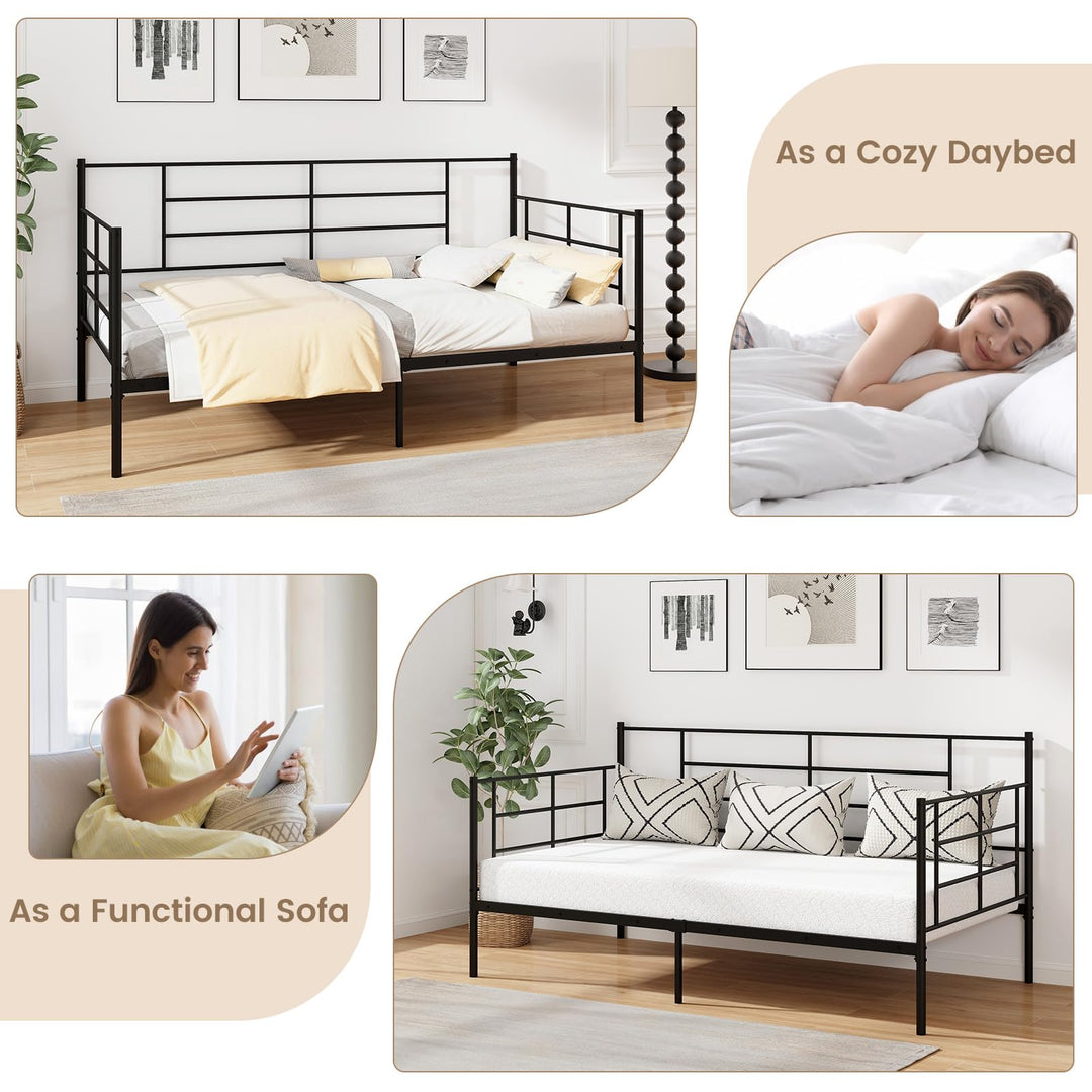 Giantex Metal Twin Daybed, Twin Size Platform Bed with High Headboard & Extra Support Leg
