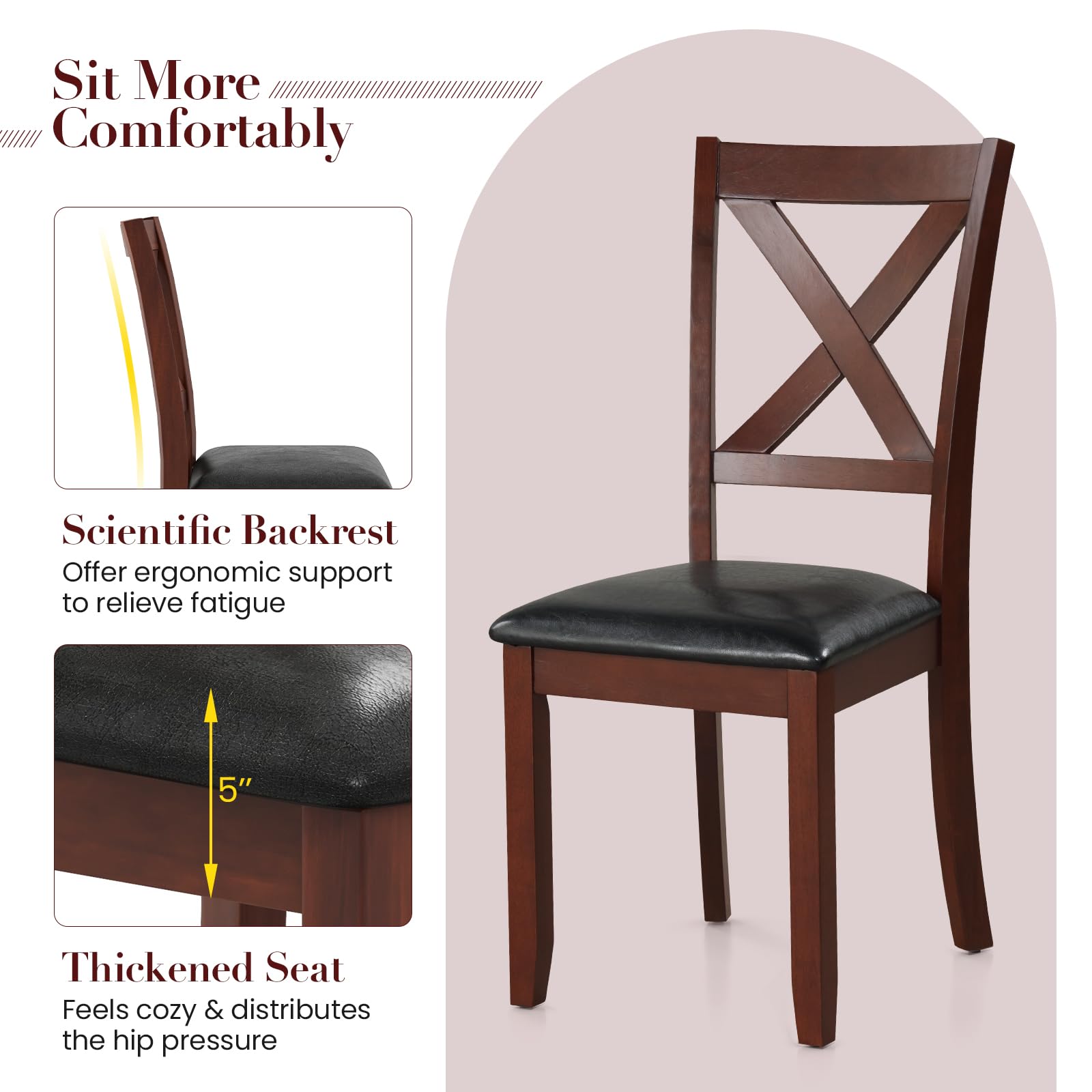 Giantex Wood Dining Chairs, Faux Leather Upholstered Dining Chairs with Rubber Wood Legs