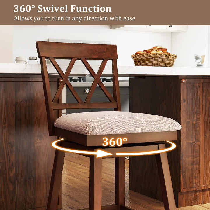 Giantex Counter Height Bar Stool with Crossed Backs and Rubber Wood Legs