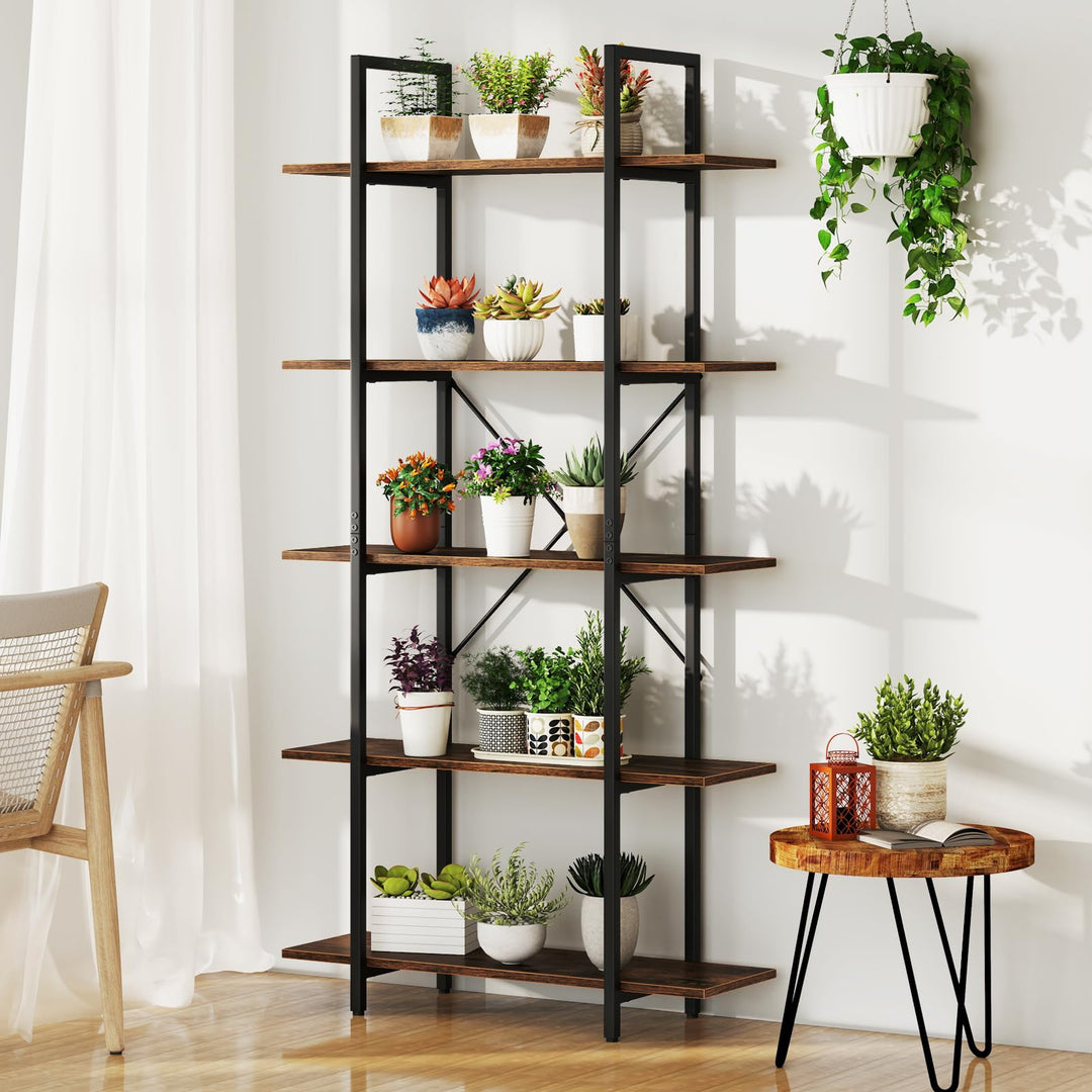 Giantex 5 Tier Industrial Bookshelf for Living Room Bedroom Study