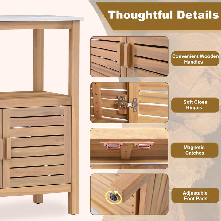 Giantex Outdoor Potting Bench with 2 Door Storage Cabinet