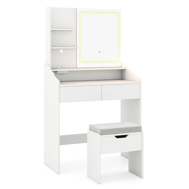 CHARMAID White Vanity Desk with LED Lighted Mirror