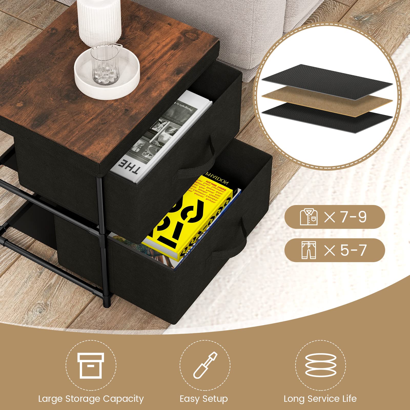 Giantex Nightstand Set of 2 with 2 Fabric Drawers