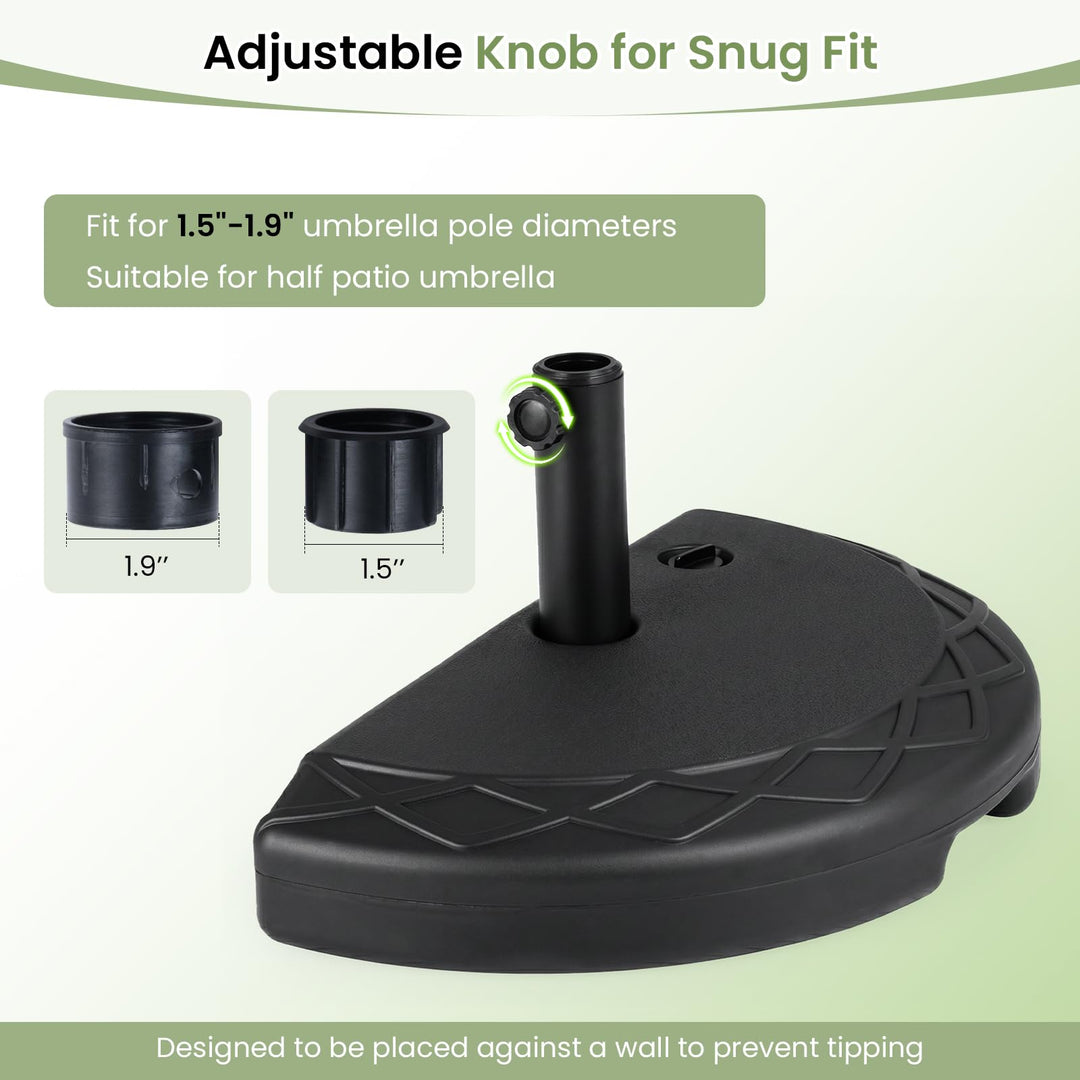 Giantex Half Round Patio Umbrella Base | 44 lbs Fillable Half Umbrella Stand with 1.5"-1.9" Pole Adapters