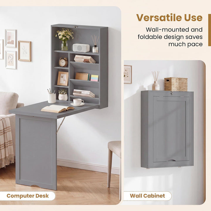 Giantex Wall Mounted Desk | Foldable Convertible Computer Desk with Storage Shelves