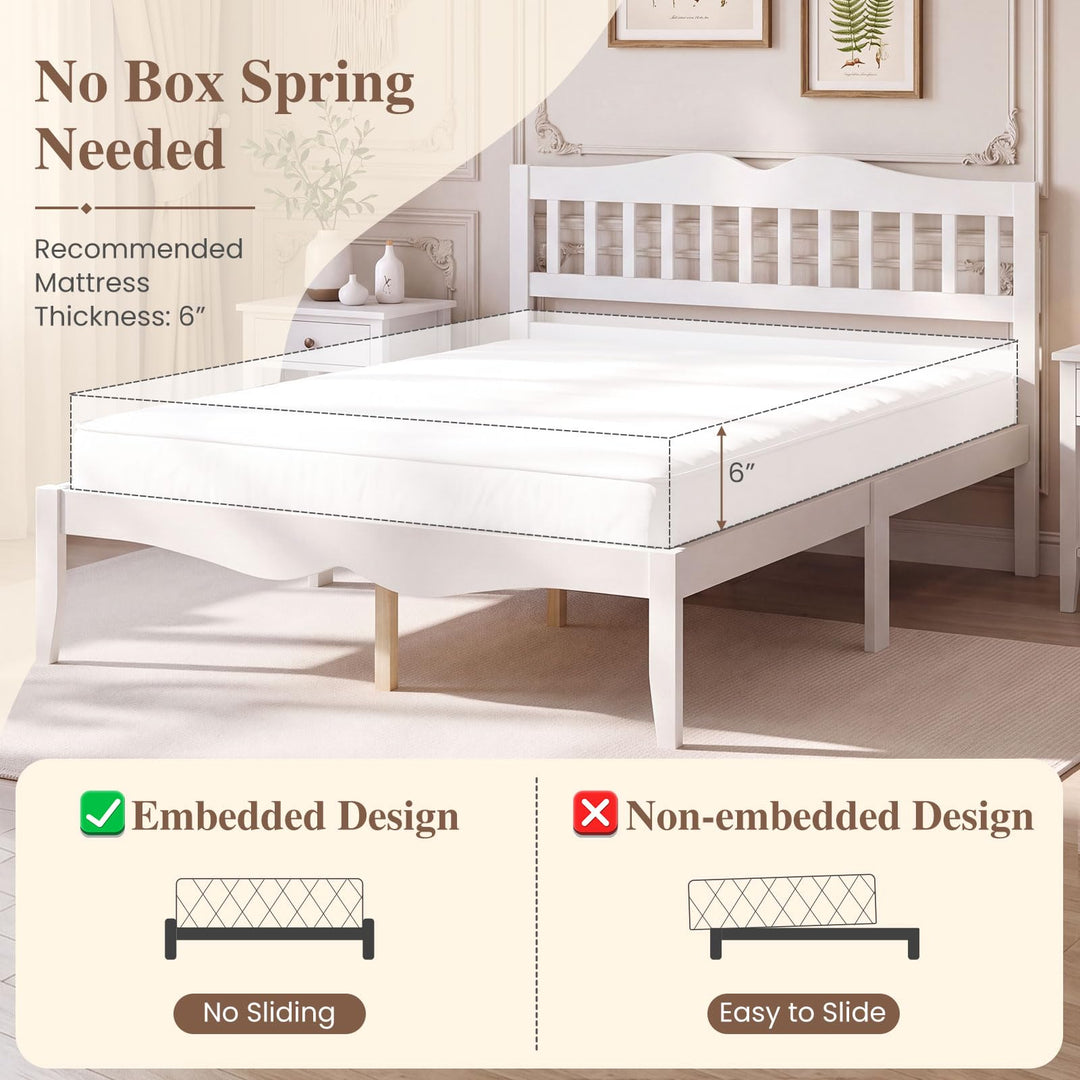GIANTEX Full/Queen Size Wooden Bed Frame with Slatted Headboard