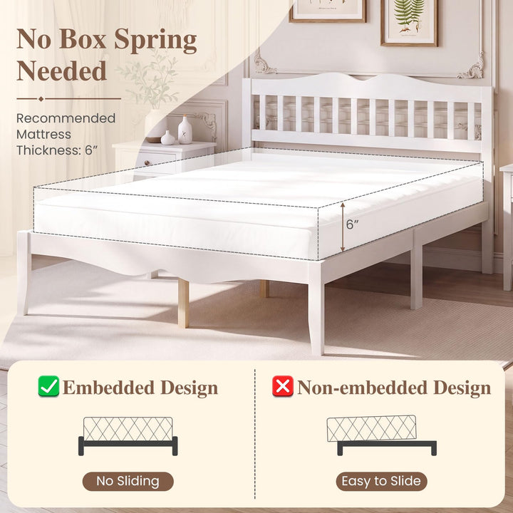 GIANTEX Full/Queen Size Wooden Bed Frame with Slatted Headboard