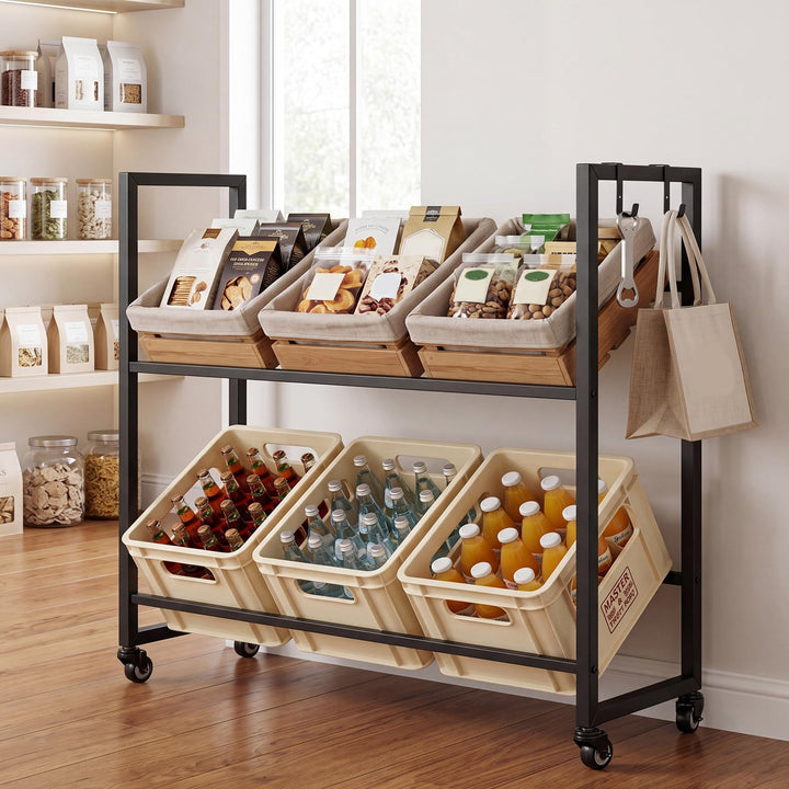 Giantex 2-Tier Drink Crate Rack with 4 Universal Wheels