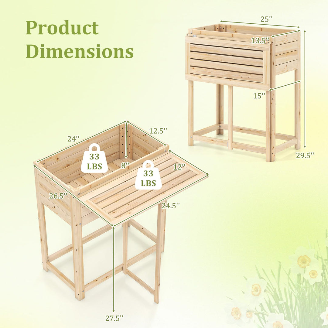 Giantex Wood Raised Garden Bed w/Folding Drop-Leaf Potting Table