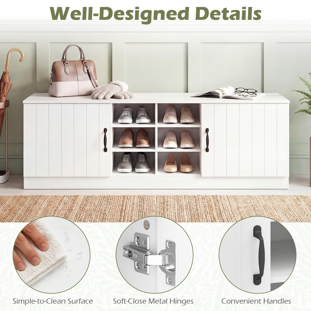 Giantex 2-Door Shoe Storage Bench Wooden Entryway Bench with Storage