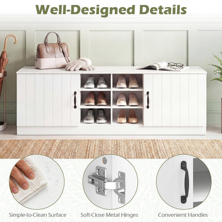 Giantex 2-Door Shoe Storage Bench Wooden Entryway Bench with Storage