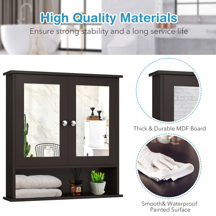 Giantex Medicine Cabinet, Bathroom Wall Cabinet with 2 Mirrored Doors, Adjustable Shelf