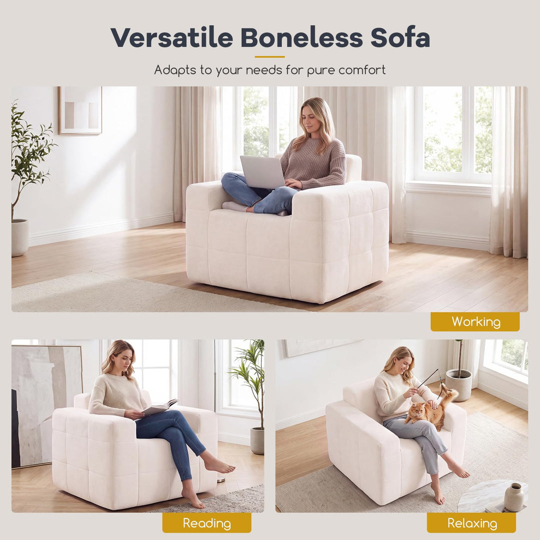 GIANTEX Boneless Single Sofa Chair with Terry Cloth Upholstery