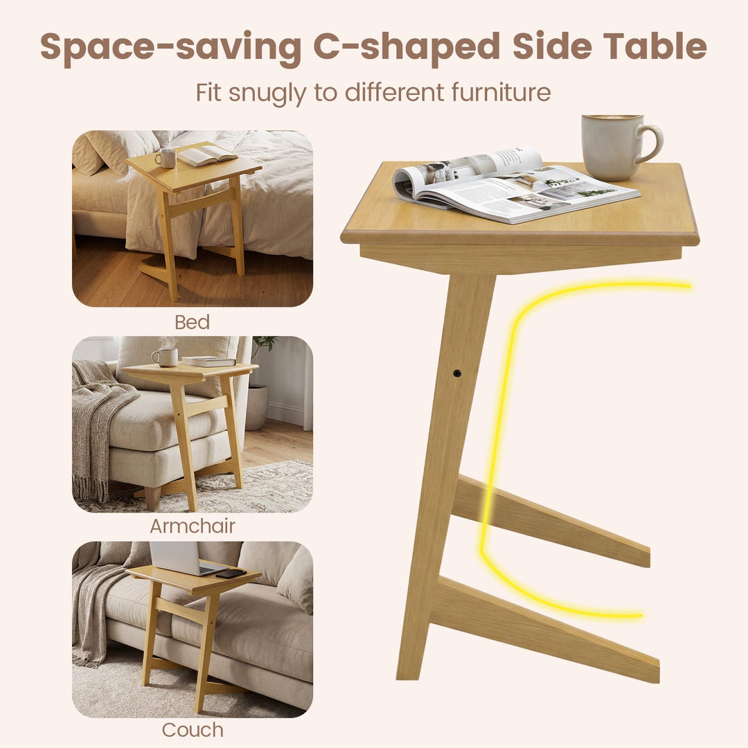 Giantex C-Shaped Wooden End Table w/Solid Rubber Wood Frame