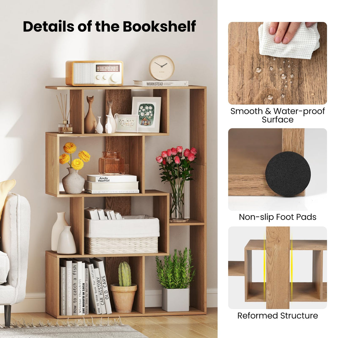 Giantex 6-Cube S-Shaped Bookshelf, 47" Open-Back Geometric Bookcase w/Anti-tip Kits