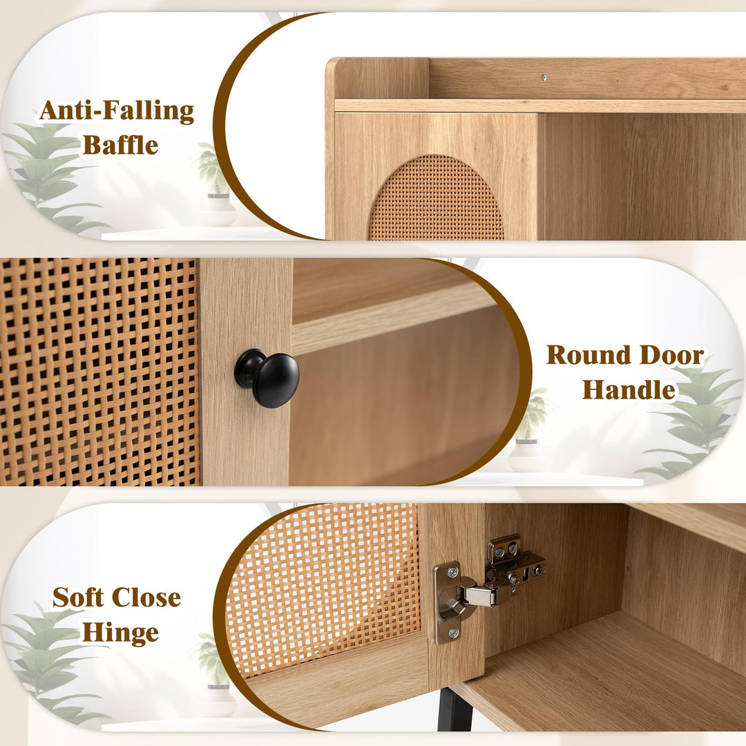 Giantex Over The Toilet Storage Cabinet, Freestanding Storage Organizer Above Toilet with PE Rattan Door and Adjustable Shelf