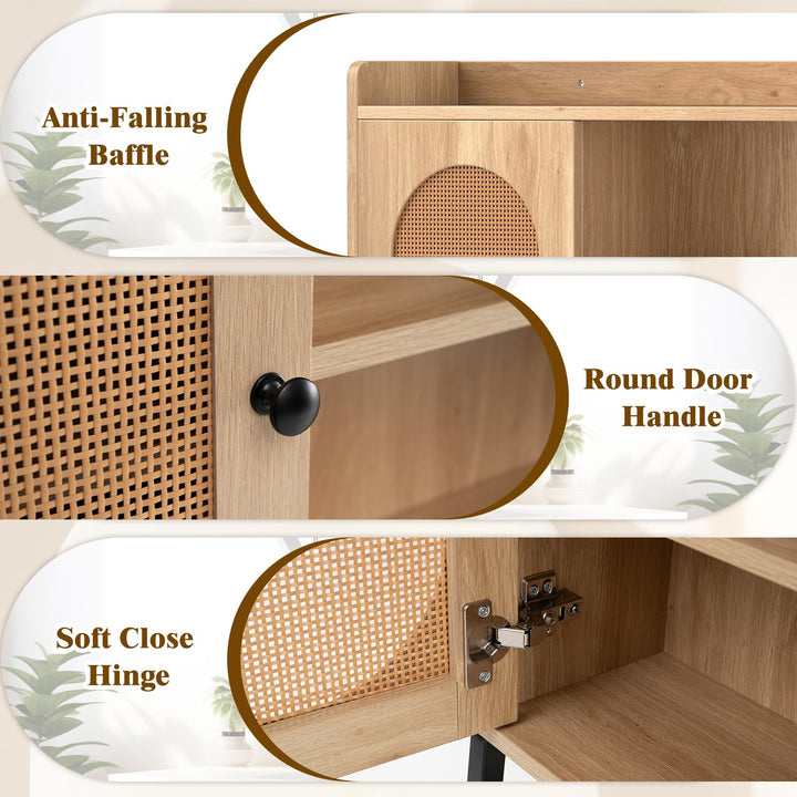 Giantex Over The Toilet Storage Cabinet, Freestanding Storage Organizer Above Toilet with PE Rattan Door and Adjustable Shelf
