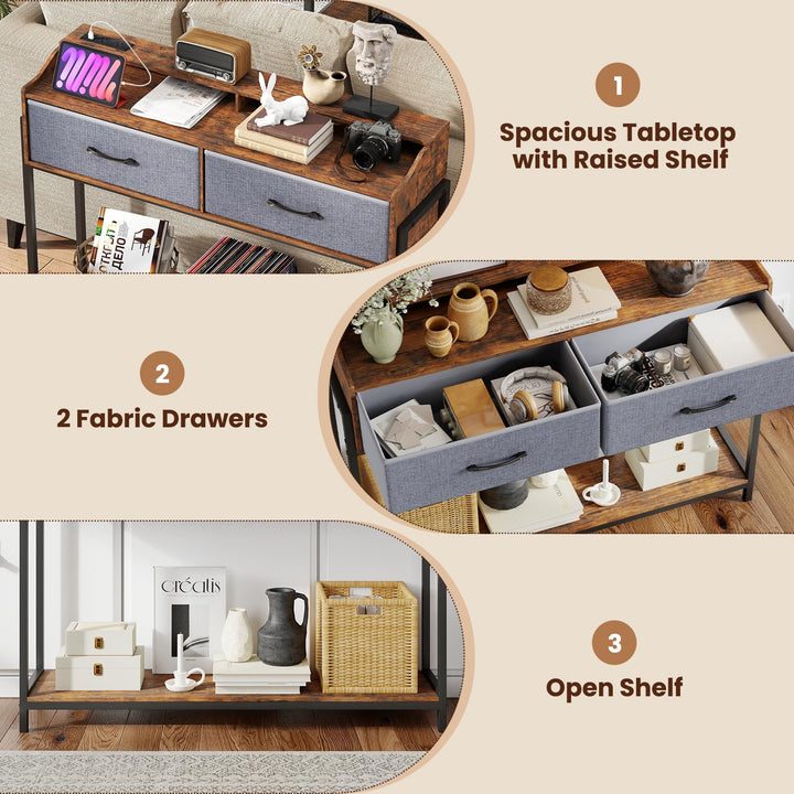 GIANTEX 43" Narrow Console Table with Charging Station &amp; 2 Drawers