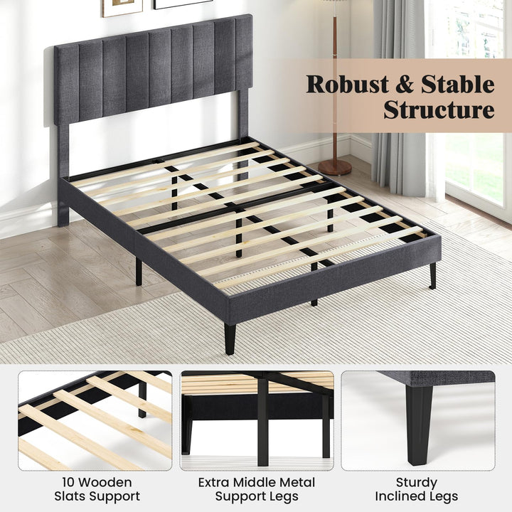 Giantex Upholstered Bed Frame Platform Bed with Height Adjustable Vertical Channel Headboard