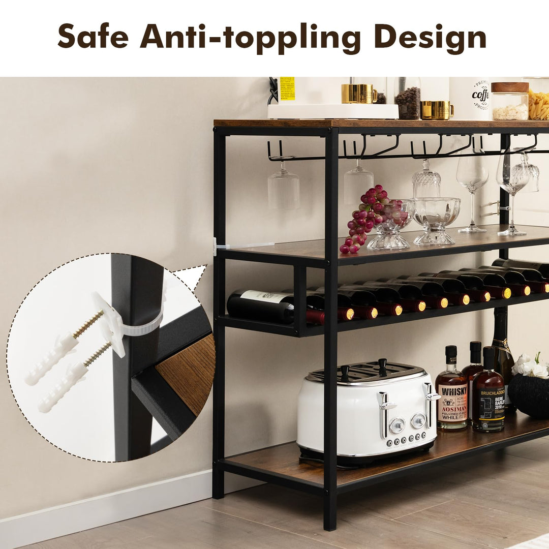 Giantex Wine Rack Table, Freestanding 13-Bottle Wooden Wine Bar Cabinet with Wine Rack