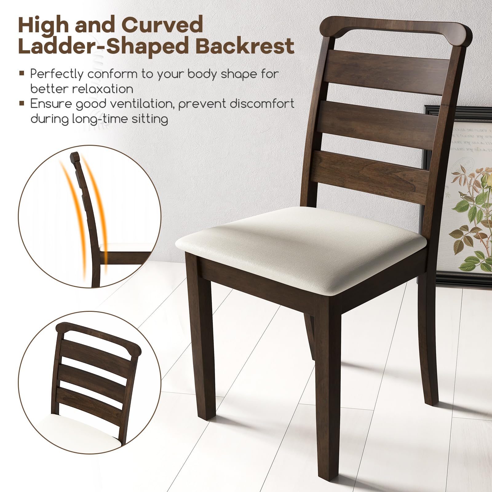 Giantex Wooden Dining Chairs Set of 2/4, Upholstered Kitchen Chairs w/Rubber Wood Frame, Padded Seat