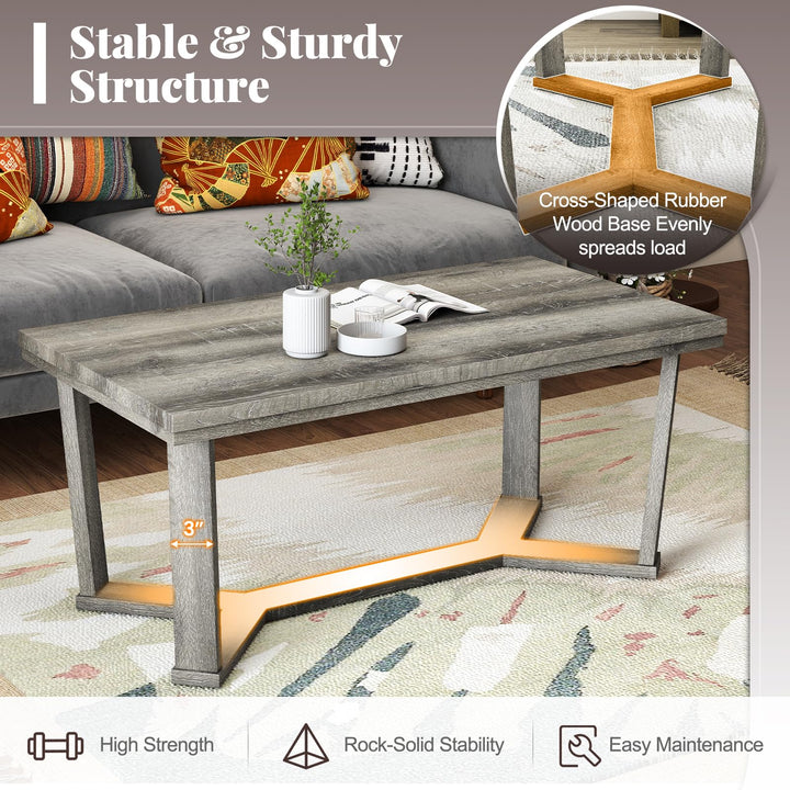 Giantex Farmhouse Wood Coffee Table with Cross-Shaped Base & Rubber Wood Frame
