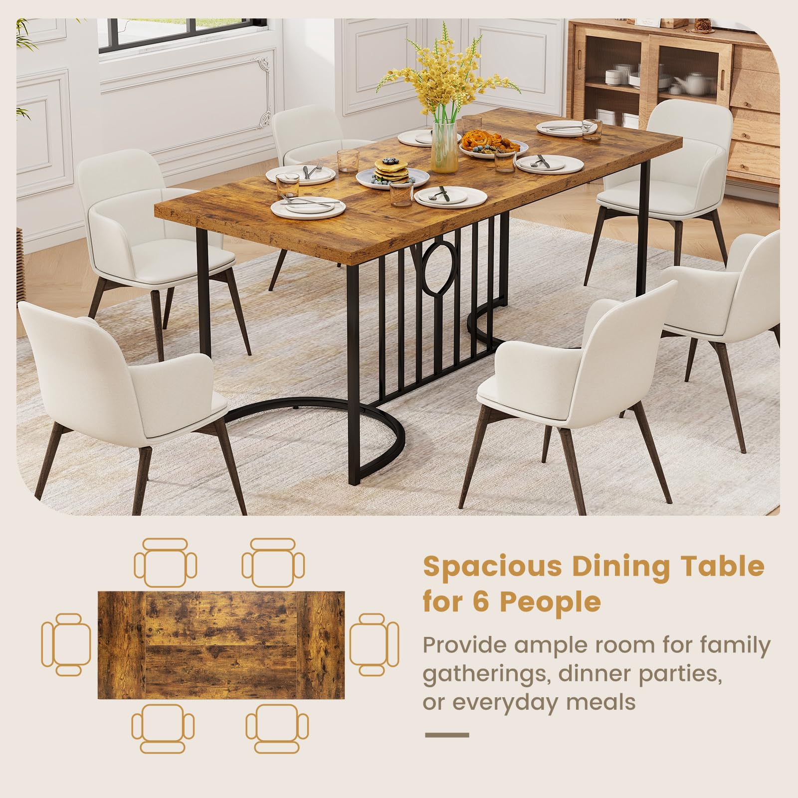 Giantex 71 Inch Large Dining Table for 6-8 People, Farmhouse Rectangular Kitchen Table with Metal Frame