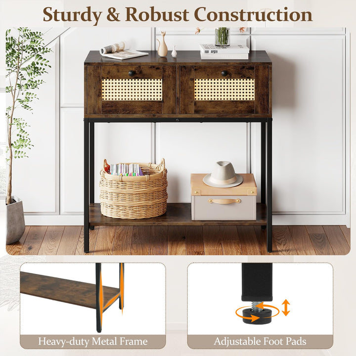 Giantex Rattan Console Table 32" Boho Entryway Table with 2 Drawers