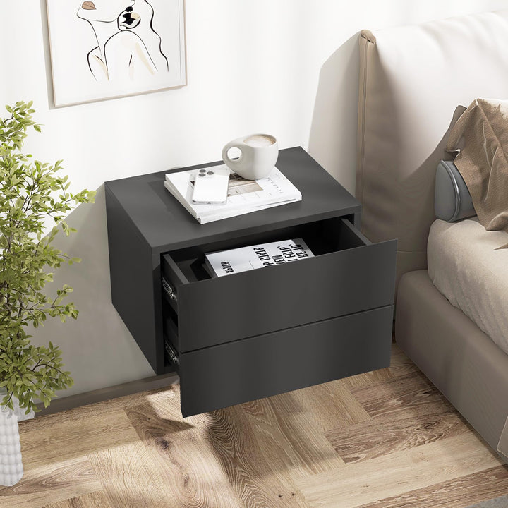 Giantex Floating Nightstand Set of 1/2, Wood Wall Mounted Nightstands